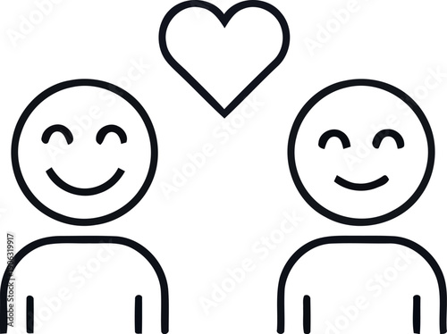 Two smiling people with a heart above them representing love and friendship