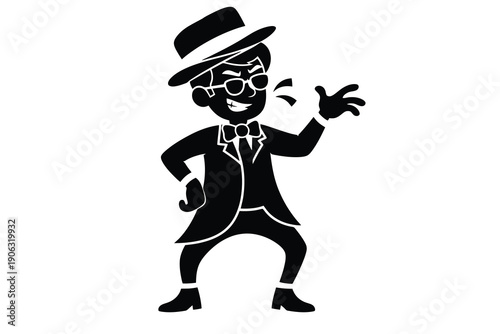 Black Silhouette of a Man in a Top Hat and Suit with Glasses and Bow Tie april fools day