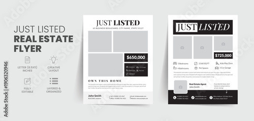 Modern Just Listed Real Estate Flyer, Luxury Property Marketing Template, Corporate House Sale Poster Design