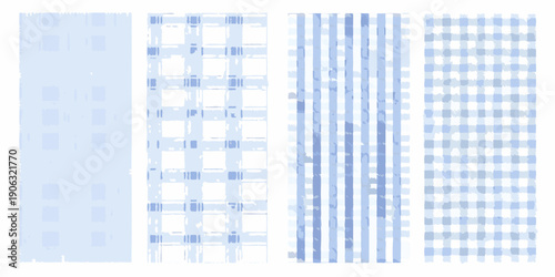 Four light blue and white textured fabric swatches arranged vertically