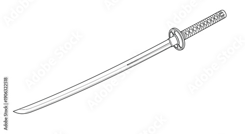 A single katana sword is depicted in a clean line art illustration against a white background.