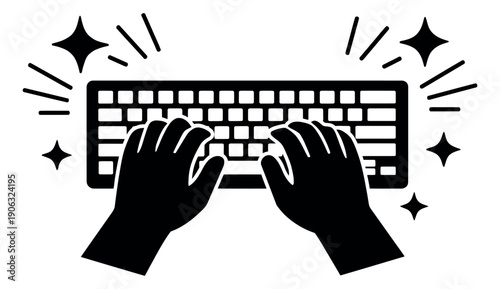 Graphic illustration of hands typing on a keyboard depicting efficient work for technology and business