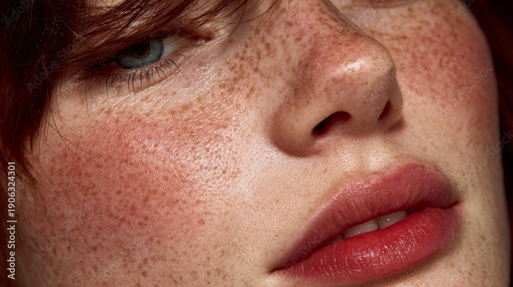 Naklejka premium Intimate Gaze: A vivid close-up portrait of a woman's face, revealing nuanced feelings through its gentle features