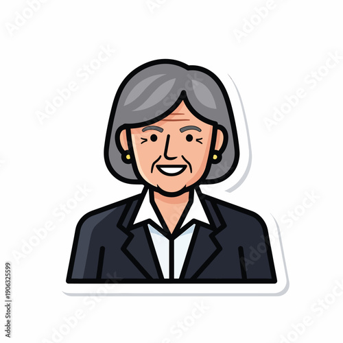 A smiling older woman with gray hair