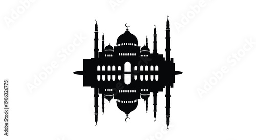 Mosque Silhouette with Reflection in Modern Minimalist Style