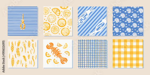 Collection of summer themed patterned backgrounds with marine life