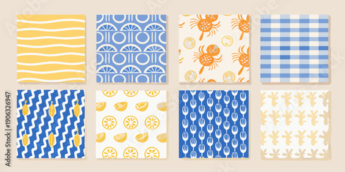 A collection of seamless summer patterns with nautical and citrus themes