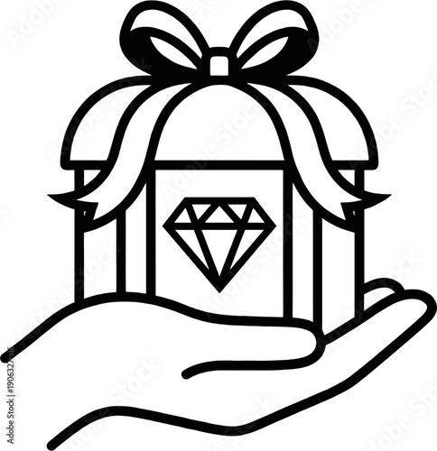 Hand holding luxury gift box with diamond for premium reward program
