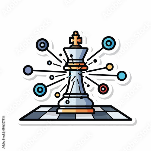 A chess piece on a board with colorful circles