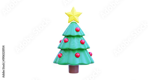 Wallpaper Mural 3D Cartoon Christmas Tree with Star and Ornaments Torontodigital.ca