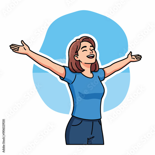 A cartoon woman with brown hair and blue shirt