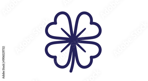 A simple illustration of a dark blue four-leaf clover symbol on a white background.