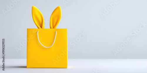 Yellow shopping bag with bunny ears for easter holiday celebration cheerful spring gift idea