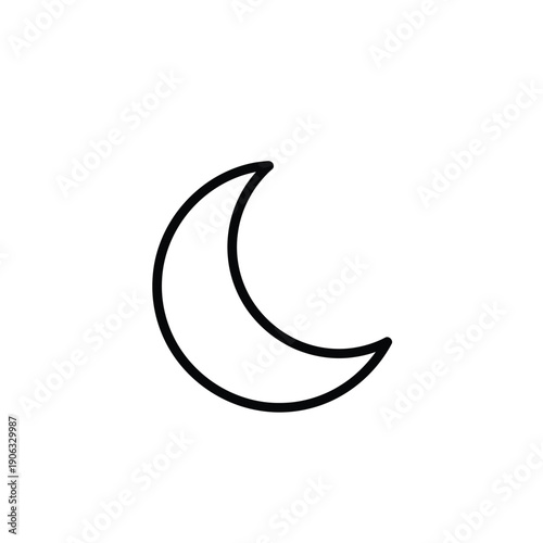 Crescent moon icon outline representing nighttime sky and celestial astronomical body symbol
