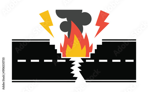 Road Destruction: Fire, Lightning, and a Cracked Asphalt Surface