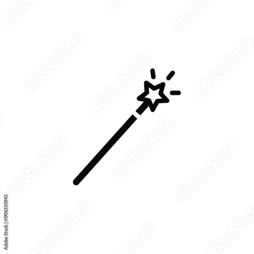 Minimalist magic wand silhouette with shining star tip for fantasy and mystery concepts
