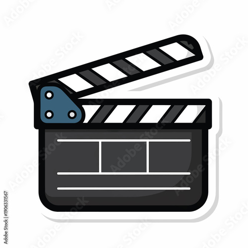 A film clapper board with a blue hinge