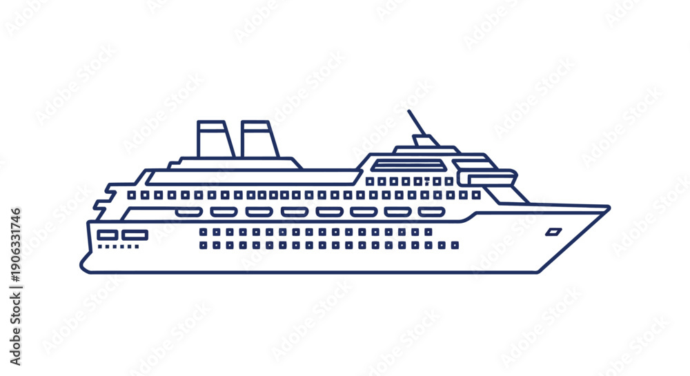 Obraz premium A large passenger cruise ship is depicted with a minimalist outline style on a white background.