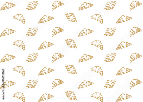 Croissant illustration pattern with brown outline and white background, food packaging, menu illustration hand drawn print ads, food business, bakery	