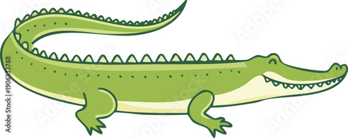 Crocodile outline icon, long body, flat line vector.