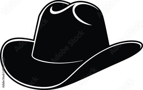A black cowboy hat with white outline