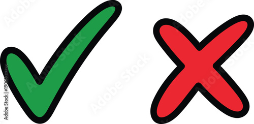 Green Check Mark and Red Cross Symbols on White Background