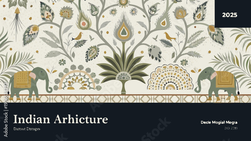 Detailed indian architecture design featuring elephants and floral motifs