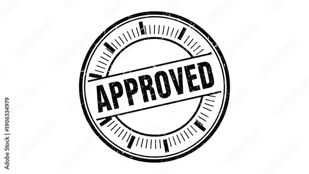Fototapeta premium Approved Stamp of Authority: A classic circular stamp prominently displays the word APPROVED, signifying official endorsement or validation in a formal context.