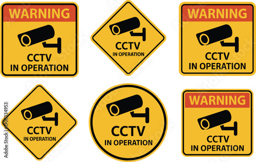 Collection of Warning CCTV In Operation Signs in Various Shapes