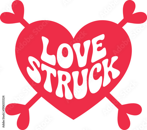 Valentine's day love struck text on a heart with crossed arrows graphic element