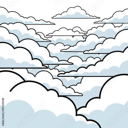 A cartoonish illustration of fluffy white and light blue clouds