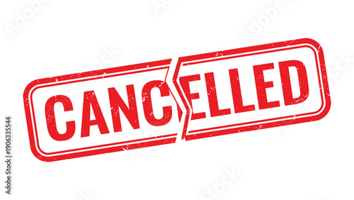 Cancelled Stamp: A bold red CANCELLED stamp, bisected and positioned at a diagonal angle, communicates a clear message of discontinuation or voidance.