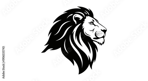 A powerful lion head vector illustration featuring a black tribal silhouette design of the wild animal king face for a tattoo logo or symbolic art drawing