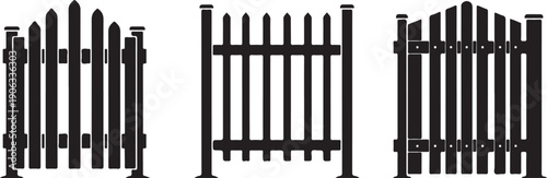Black silhouette fence gates and sections white background
