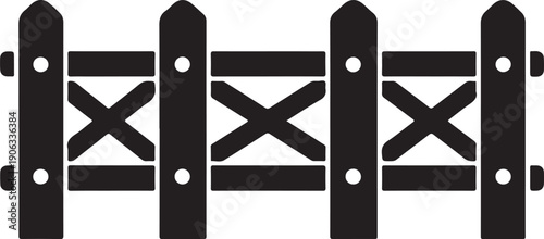 Black silhouette of wooden fence with x shaped railings black fence