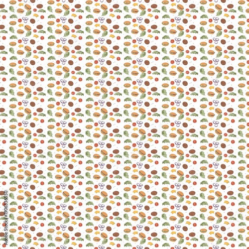 Cute cartoon fast food items seamless pattern background