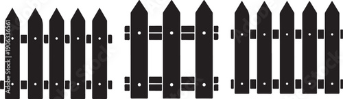 Black wooden picket fence with pointed tips and horizontal rails wooden fence black fence