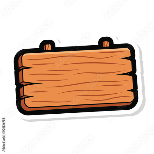 A cartoonish wooden sign with a black outline