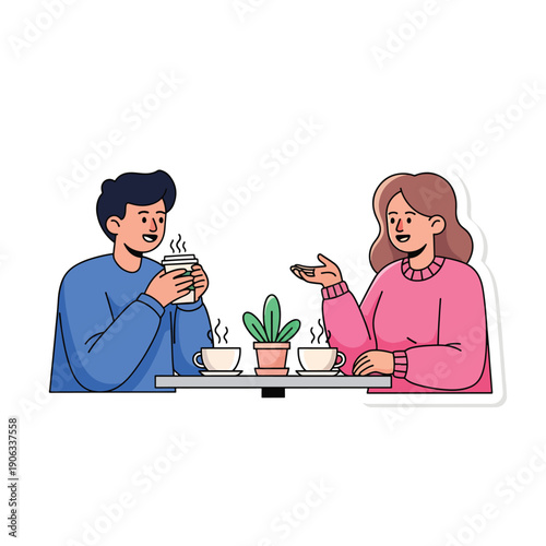 A man and woman enjoy coffee together