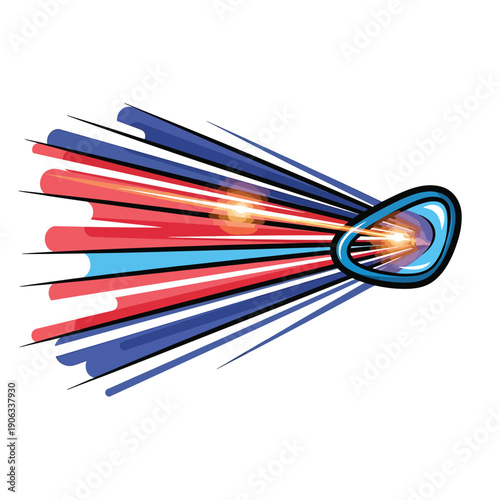 A rocket ship blast off with colorful trails