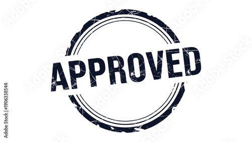 Approved Stamp: A bold stamp declares APPROVED, symbolizing endorsement and validation within a circular design.