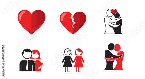 Illustrations depicting love heartbreak and relationships in various stages