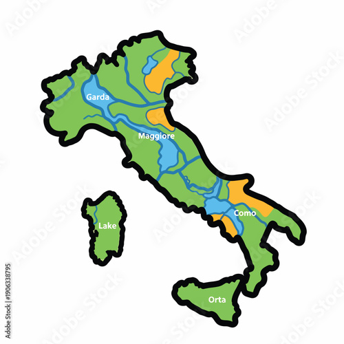 A colorful map of Italy's lakes