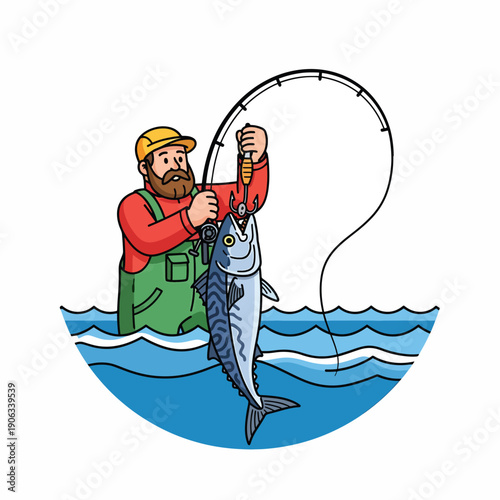 A man in a red shirt and green overalls holding a large fish