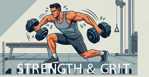 Bodybuilder Training with Dumbbells

Flat vector illustration of a bodybuilder lifting heavy dumbbells. Strong posture, sweat drops or motion lines visible. Flat vector style, fitness training scene.