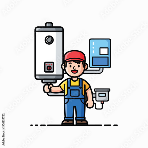 A plumber holding a water heater