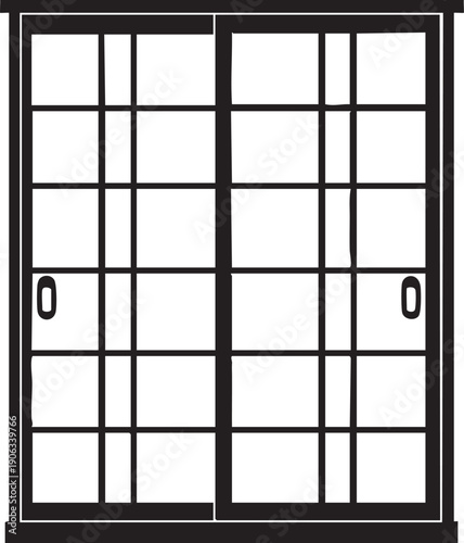 Minimalist black silhouette of traditional Japanese sliding doors (Shoji), creating a sense of interior space