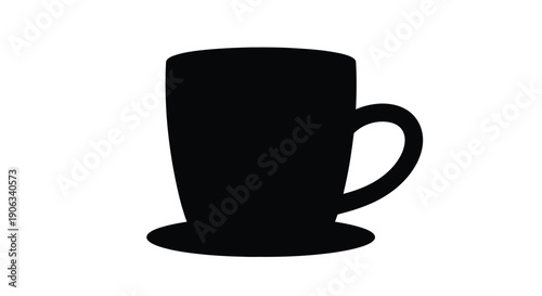Black coffee cup silhouette on white background with copy space