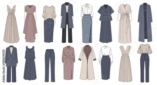 Fashion Collection: Dresses, Suits, Coats, Skirts, and Trousers