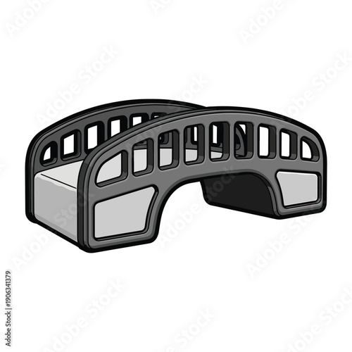 A gray dental bridge model with rectangular cutouts